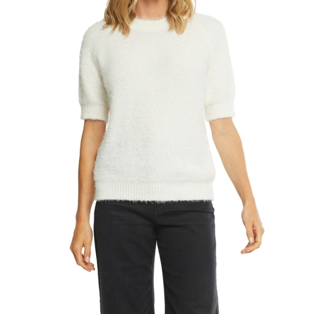 Matty M White Crew Neck Sweater Plush Knit